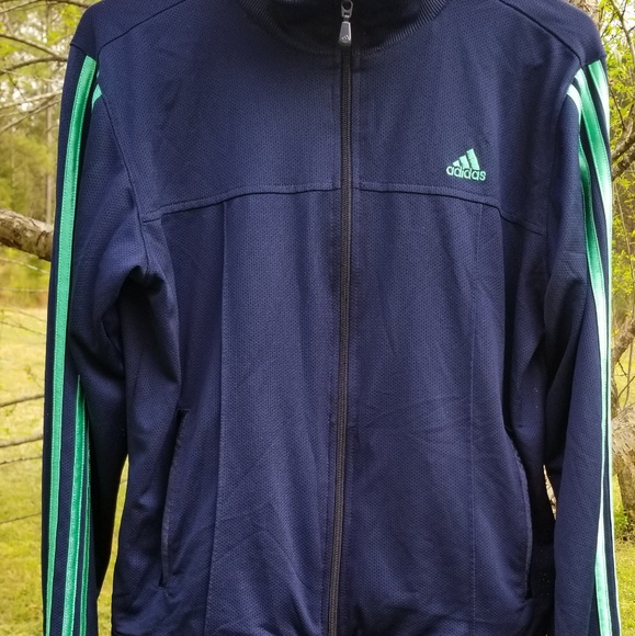 Adidas Blue track Jacket With Green  Stripes L - Picture 7 of 8